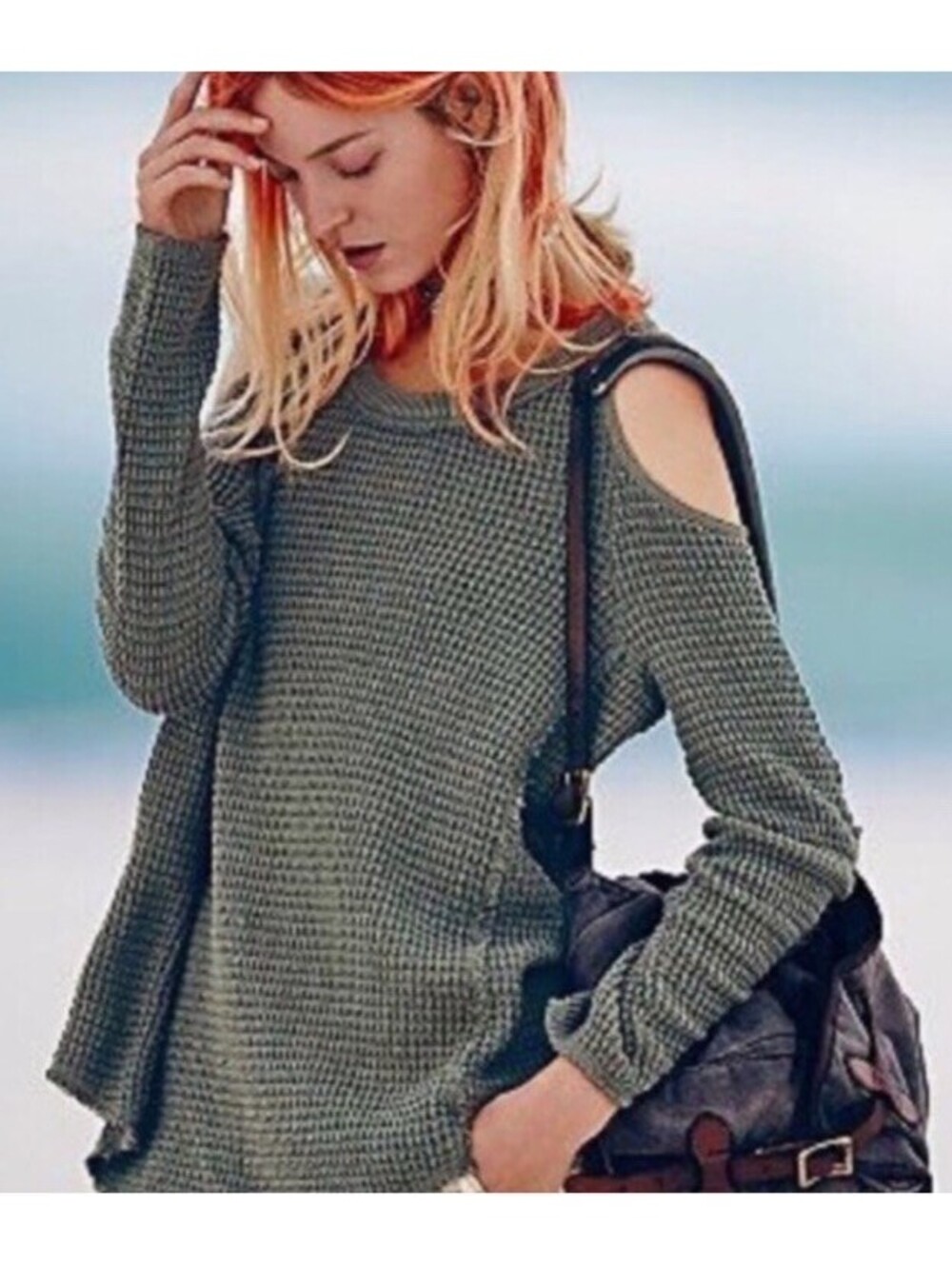 Free People Women's Sunrise Knit Cold Shoulder Pullover Sweater Drk Green S/P